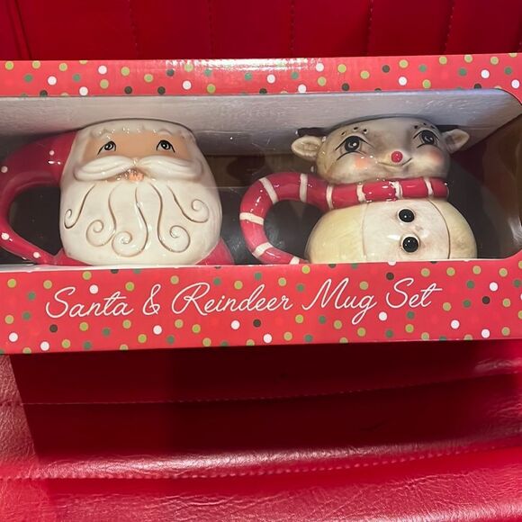 NIB Johanna Parker Santa & Reindeer mug set